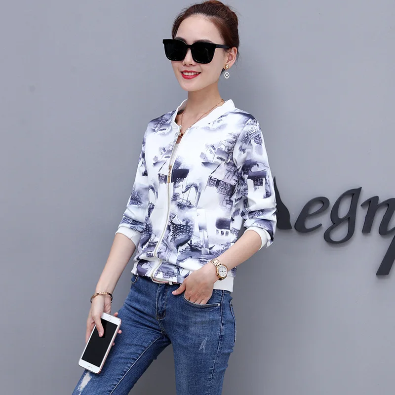 

2018 Spring And Autumn New Style Coat Women's Korean-style Printed Baseball Uniform Coat Casual Baseball Jacket Women's