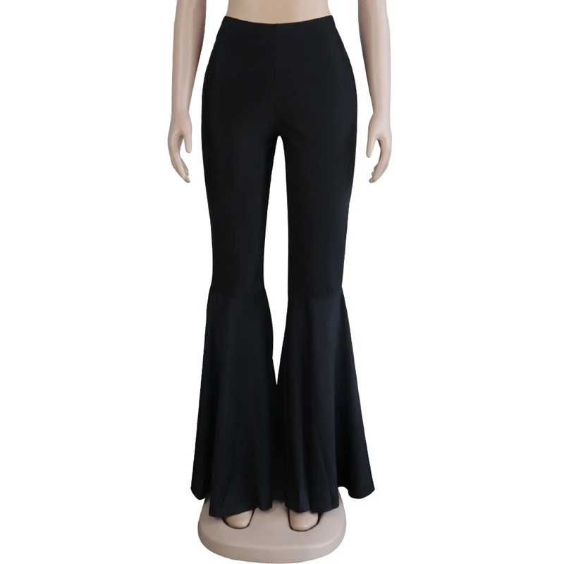 Расклешенные брюки размера плюс с высокой талией, женские широкие брюки, уличная одежда, неоновые Свободные повседневные штаны с оборками, белые расклешенные брюки 5XL - Цвет: Черный