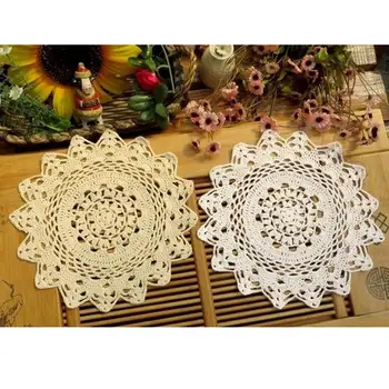 

GloryStar 30CM Handmade Crocheted Cotton Round Cushion European braided Retro Decorative Plate Cushion