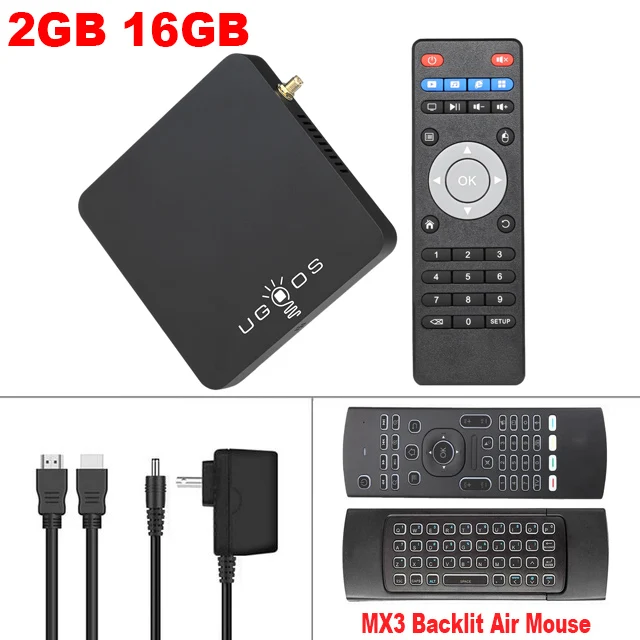 Android 7,1 Smart tv Box UGOOS AM3 2GB и 16GB Amlogic S912 Восьмиядерный 2,4G/5G двойной WiFi 4K HD домашний медиа плеер IP tv телеприставка - Цвет: AM3-MX3 Air Mouse