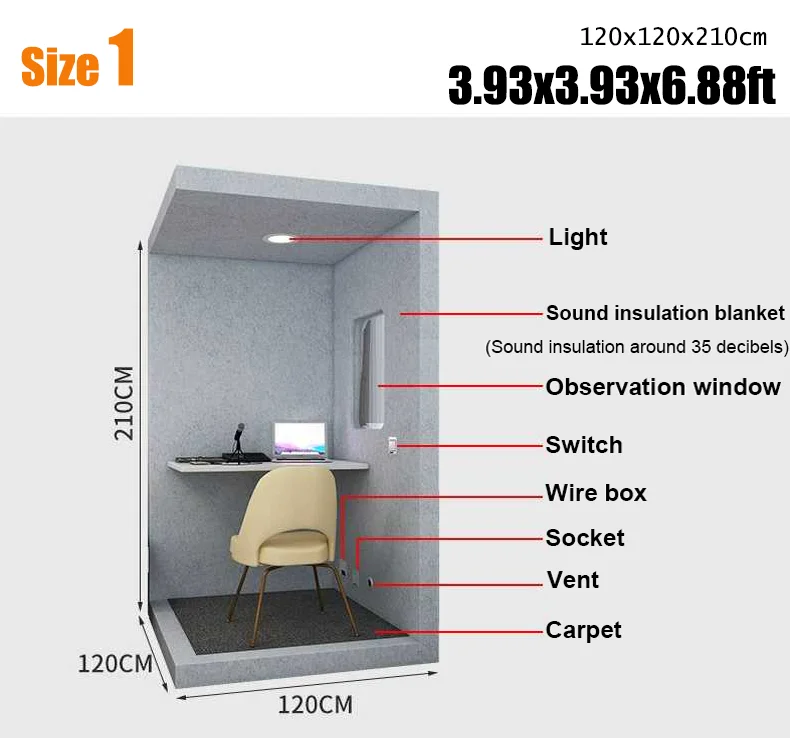 【4'x4'】Home Recording Stutio Soundproof Room Vocal Booth Soundproof Booth Supplier for family