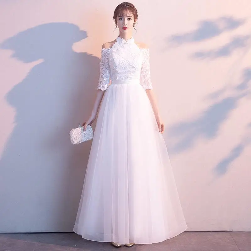White Womens Halter Long Mesh Party Dress Elegant Backless Costume Dress Wedding Banquet Prom Maxi Gown Retro Vestido XS-3XL - Цвет: Style 1