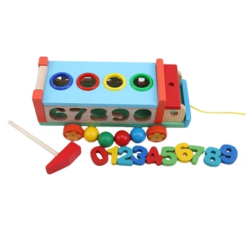 

Colorful Wooden Hitting Ball Trailer Toy Children Shape Matching Digital Cognition Intelligence Training Puzzle Toy
