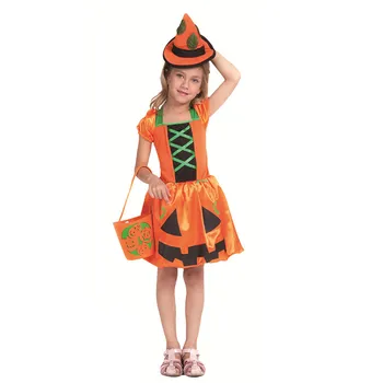 

Girls Pumpkin dress Cosplay Halloween Witch Costumes for Kids Children Carnival Purim party dress