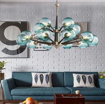 

Postmodern blue glass ball sleek minimalist pendant light luxury lamps Nordic living room dining room bedroom pendant lamp