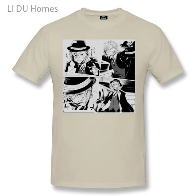 Manga Panels Chuuya Nakahara Bungou Stray Dogs Anime T Shirt Women Man's T-shirt Cotton Summer Tshirts Short Sleeve Graphics Tee Khaki