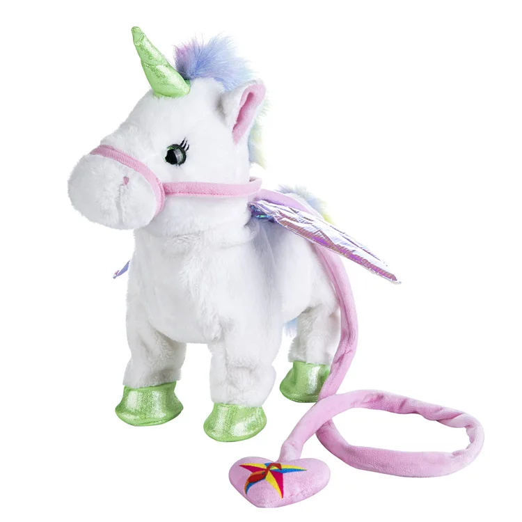 Взрывные Модели Единорог поводок Ангел Лошадь Фигурка ходьба Поющая электрическая игрушка плюшевая детский подарок Stitche аниме плюшевые Elfe - Цвет: White