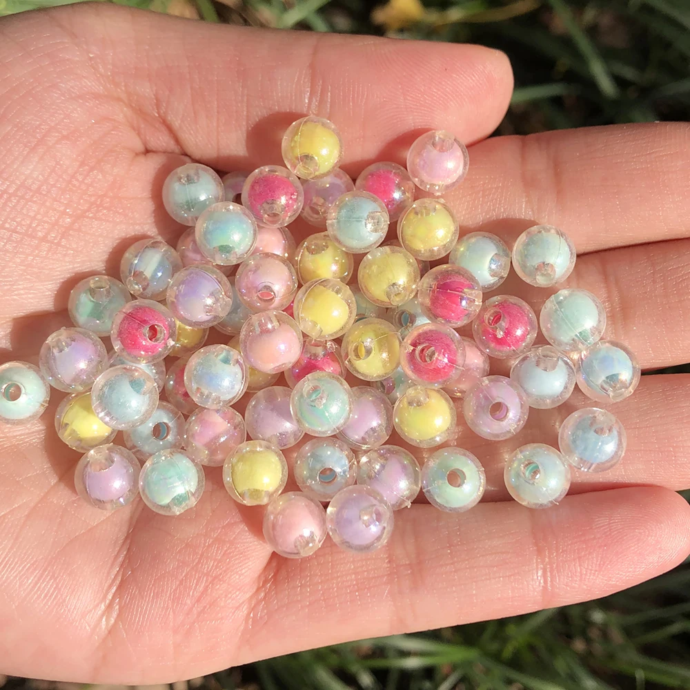 8mm AB Plated Inner Transparent Acrylic Round Beads for DIY Jewelry Makings Bracelets Necklaces Accessories 100/200/300pcs | Украшения и