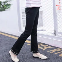 Модные брюки с поясом для девочек г. Осень-зима, стиль, корейский стиль, облегающие эластичные штаны с кружевом для детей среднего и большого размера