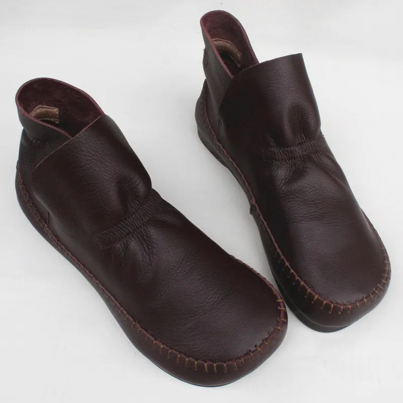 Careaymade-New style pure leather breathable short boots original handmade single leather barefoot high top women's shoes