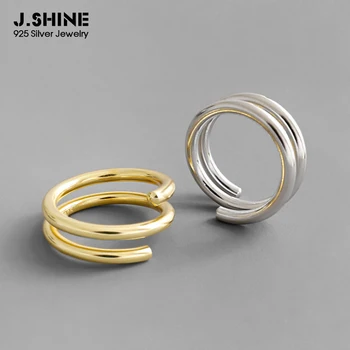 

JShine Multi Layered S925 Sterling Silver Ring INS Line Opening Wide Glossy Finger Silver 925 Ring Prevent Allergy Fine Jewelry