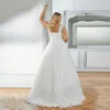 Romantic A Line Wedding Dress Cap Sleeve V Neck Sleeveless Appliques Vestido De Noiva Long Bridal Gown Plus Size Customized 6