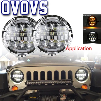 

12V 24V Round 80W Led Light with White/Amber Turn Signal Lamps 7Inch Round Lights for Jeep Wrangler Hummer H1 Toyota