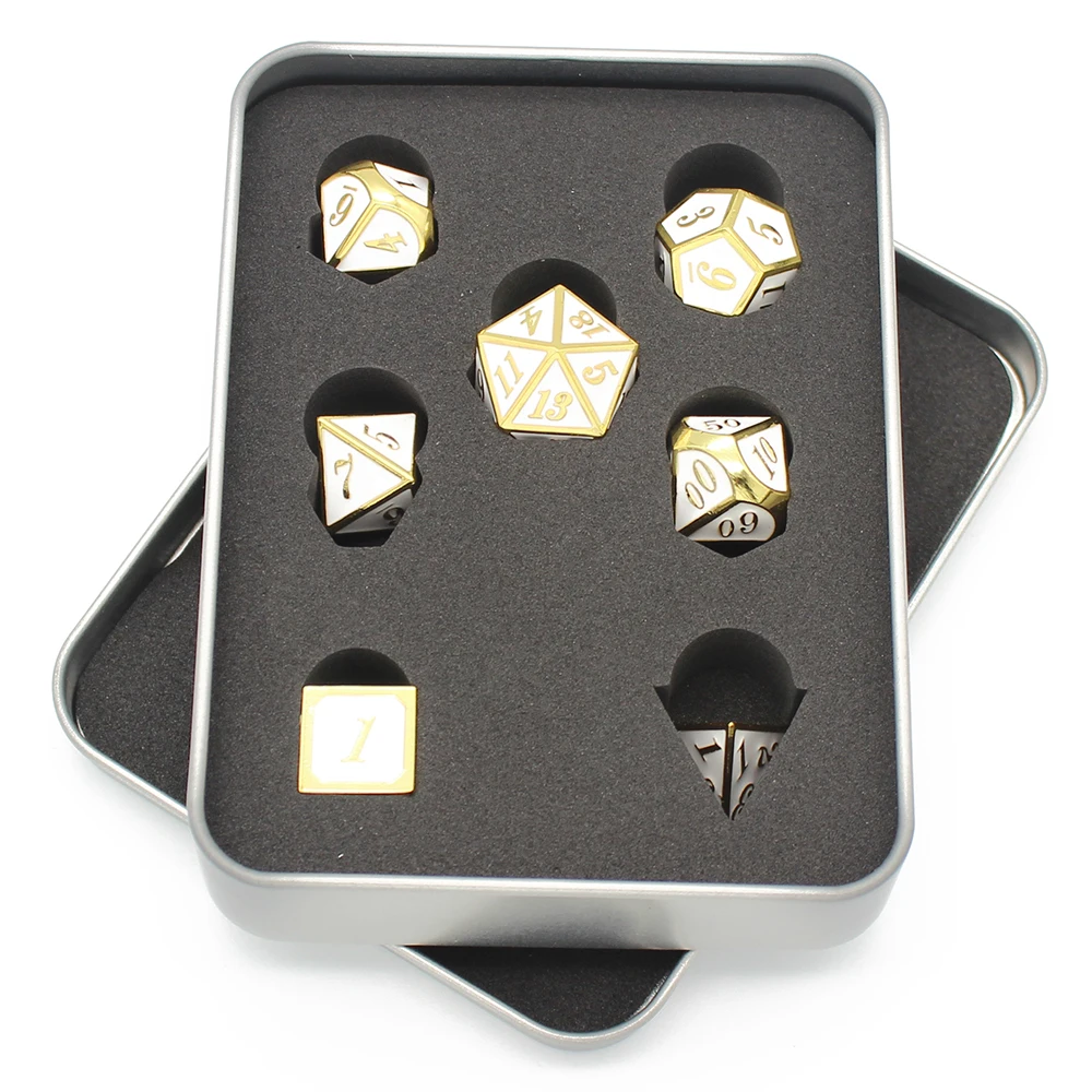 Металлические игральные кости D4 D6 D8 D10 D % D12 D20 с черным мягким чехлом на шнурке для
