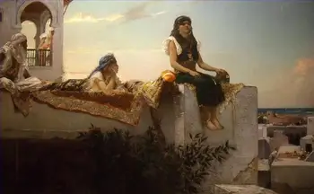

3 Handmade Art Paintings by College Teachers - Evening on Terrace Jean Joseph Benjamin Constant Arab - Oil Painting on Canvas