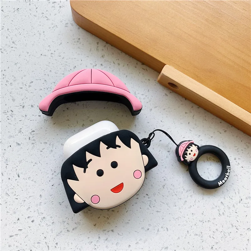 3D милые японские мультфильмы Chibi Maruko корпусы гарнитурные для Apple Airpods 1/2 Забавный силиконовый защитный чехол для наушников Аксессуары