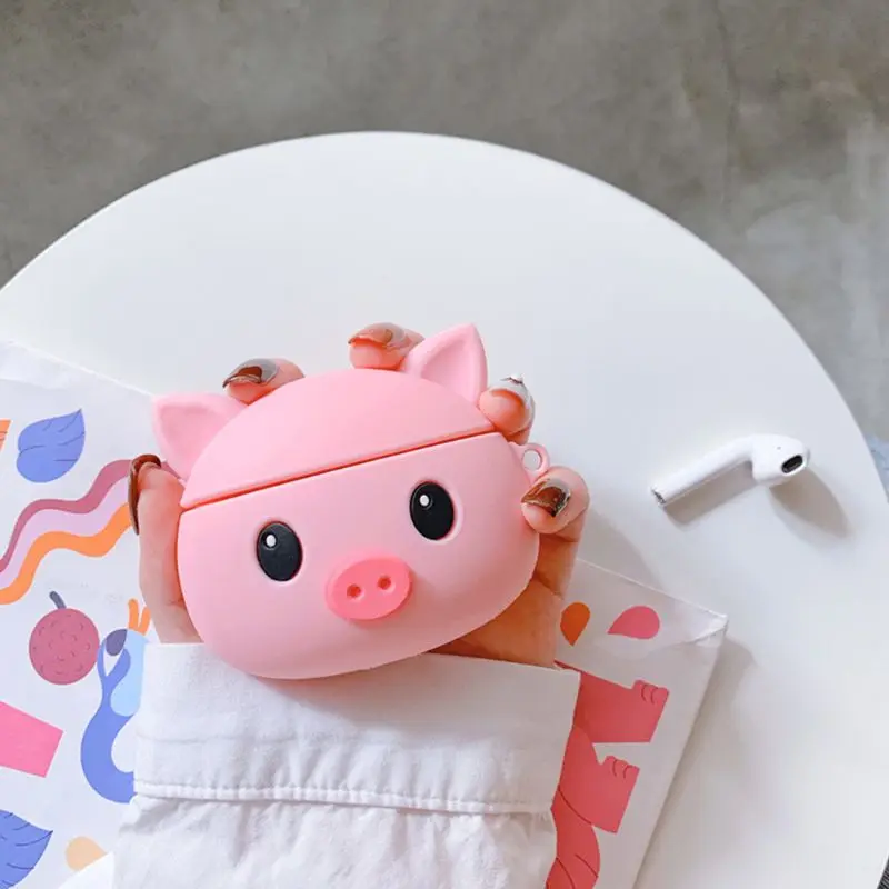 Защитный чехол CutePink со Свинкой, противоударный мягкий силиконовый чехол с карабином для Airpods 1/2, аксессуары для зарядного устройства