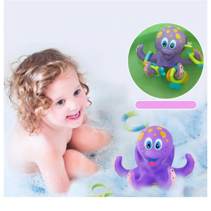 Foating Ring Toss Резиновый Осьминог Дети Малыш Ванна Ванная комната сенсорные игрушки для детей