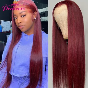 Burgundy 13x4 HD Transparent Lace Front Human Hair Wigs 99J Straight Lace Frontal Wig For Women