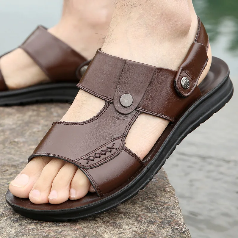 

Fashion Shark Summer Sandals Genuine Leather Shoe Casual Thick Bottomed Anti-slip Dual Purpose Summer MEN'S Sandals