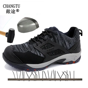 

Work Safety Shoes For Men Vintage Blcak Mesh Breathable Steel Toe Cap Boots Mens Labor Insurance Puncture Proof Casual Shoe man