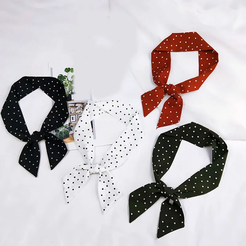 

Scarves Kerchief Wave Point Long Hankie Bag Wrapped Handle Wild Muffler Neckerchief Hat Accessories Silk Satin Scarf Neckerchief