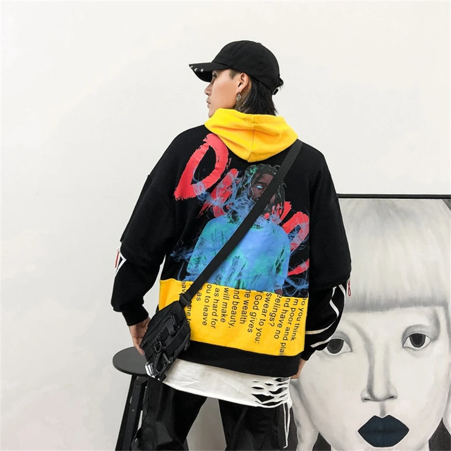 Хип-хоп толстовки Толстовка для мужчин с буквенным дизайном Harajuku уличная мода пуловер с капюшоном Осень Хип-хоп топы WG506