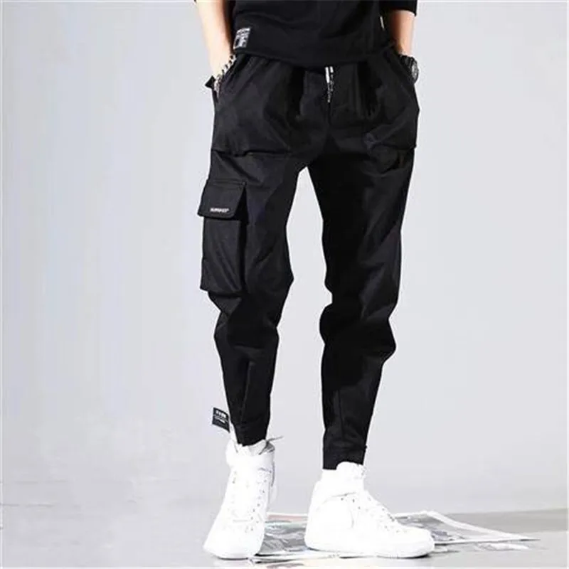 3XL Men Multi-pocket Elastic Waist Design Harem Pant Street Punk Hip Hop Black Casual Trousers Joggers Male Kahaki Cargo Pants