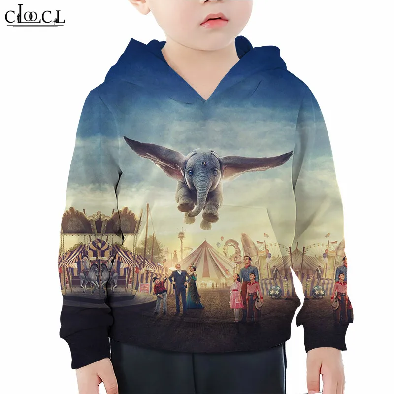 Толстовки с капюшоном с героями мультфильмов «Dumbo» для мальчиков и девочек, с 3D принтом, для всей семьи, детский спортивный костюм с капюшоном, повседневные уличные пуловеры, M075