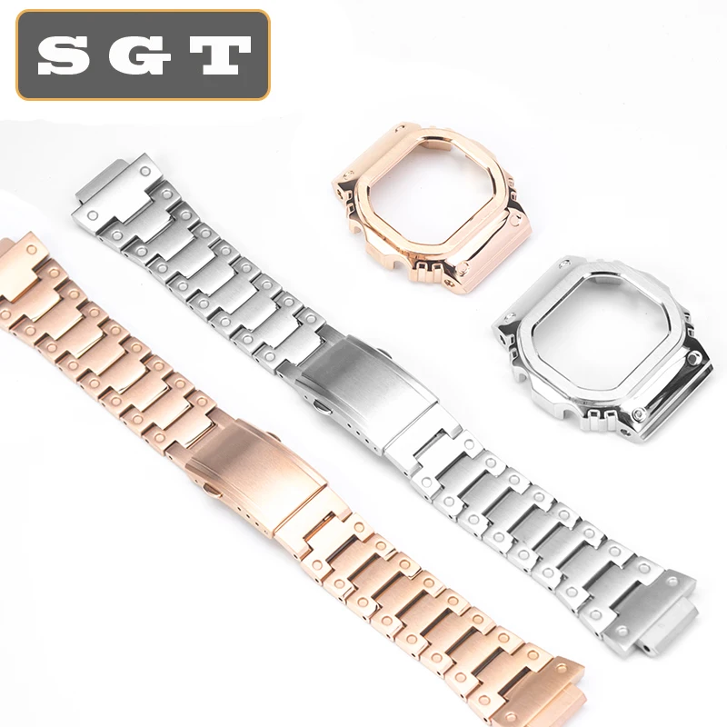 

Watchband for DW5600 GW-5000 GW-M5610 high quality bezel 316L stainless steel watch band and case metal strap steel belt tools