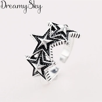 

New 100% Real 925 Sterling Silver Star Rings For Women Big Finger Rings For Unisex Jewelry Men