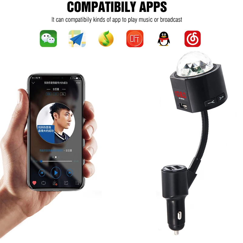 JINSERTA fm-передатчик модулятор Bluetooth 5,0 Handsfree автомобильный комплект аудио mp3-плеер с окружающим светильник двойное автомобильное usb-устройство для зарядки телефона