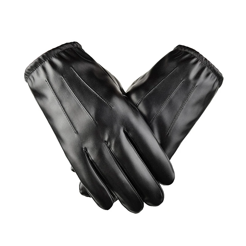 Winter Men Black Leather Gloves Anti-skid Touch Screen Outdoor Driving Warm Windproof Waterproof Motorcycle Driving Gloves