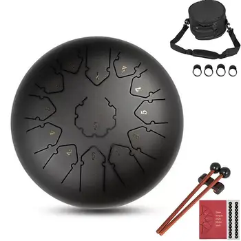 

12 Inch 13 Notes Steel Tongue Drum Flower Style with Mallets Music Book Bag Percussion Instrument