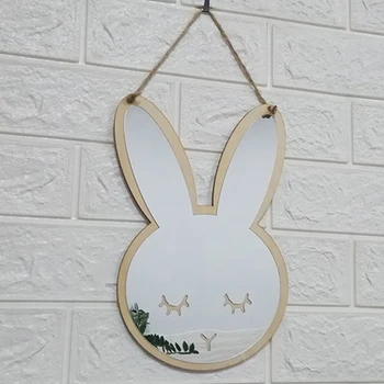 

Wooden Acrylic Home Furnishing Wall Decor Mirror For Baby Room Children's Creative Decoration Cartoon Bunny Wall Mirror