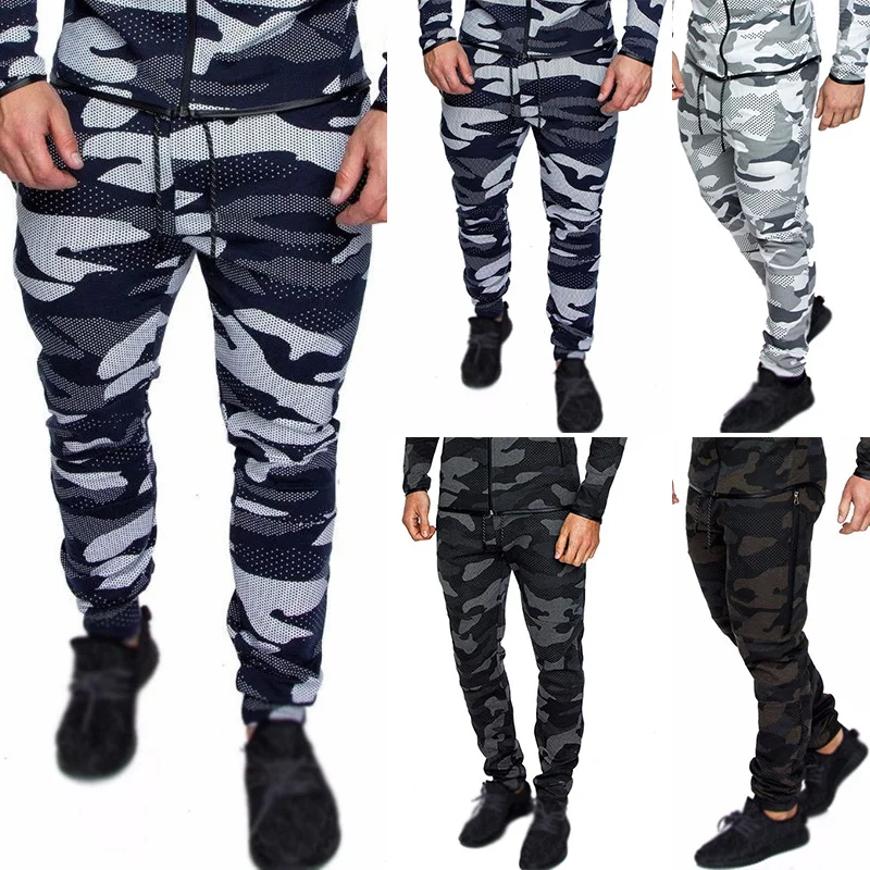 Men military ankle-length pants Elastic Waist Middle Waist Zip Casual Pants Trousers Plus Size Camouflage Sports Fitness
