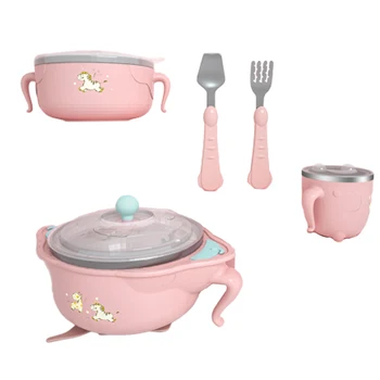 

Baby Dish Tableware Children Dishes Bowl Cup Fork Spoon Sucker Plates Baby Feeding Dinnerware Set Storage Bowls