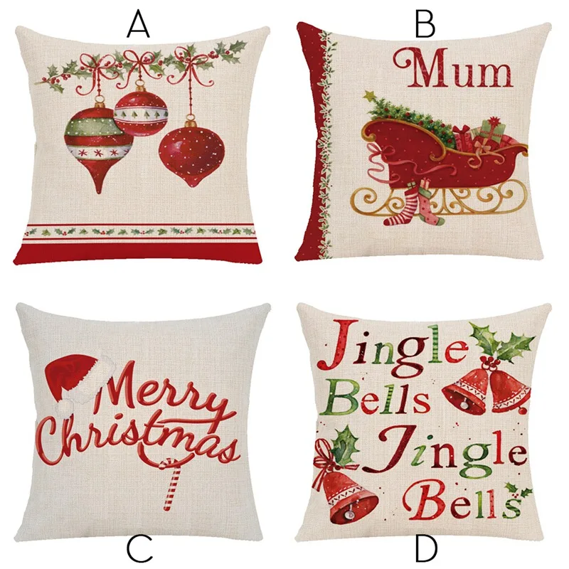 

Christmas Cushions Cover Red Merry Christmas Printed Cotton Linen Decorative Pillows Case Sofa Home Throw Pillow Cover 45*45cm