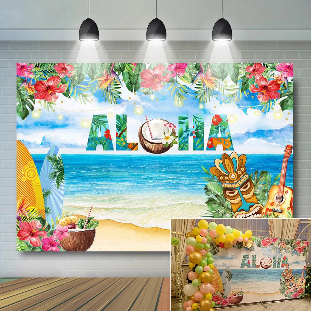 夏アロハルアウの背景イベントパーティー熱帯ハワイのビーチ写真の背景夏ベビーシャワーの誕生日パーティーの装飾 Background Aliexpress