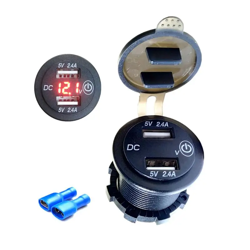 Free shipping Car 2.4A USB Charger Voltmeter Touch Switch For Boat Marine SUV Truck Motorcycle