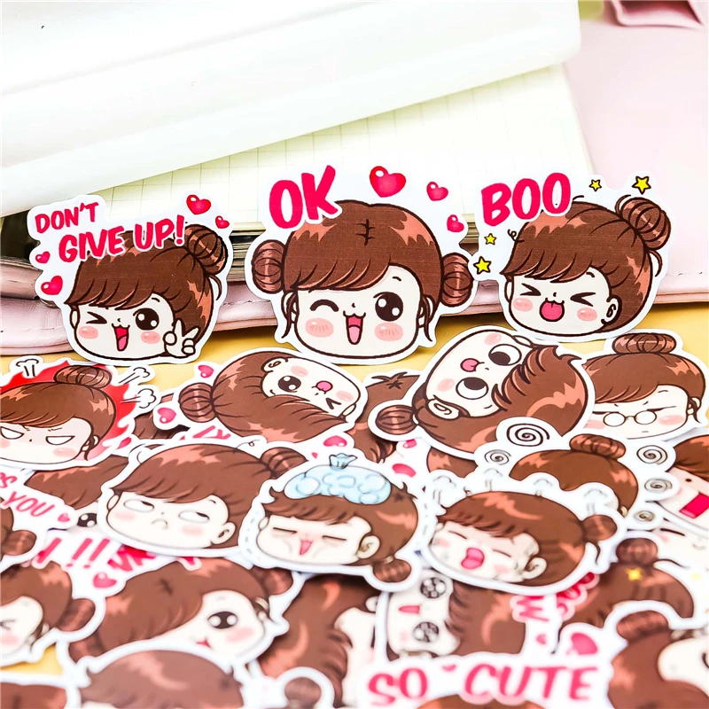 40pcs Colorful LINE expression boobib girls stickers diary photo album decoration DIY ablum diary scrapbooking label sticker afbeelding