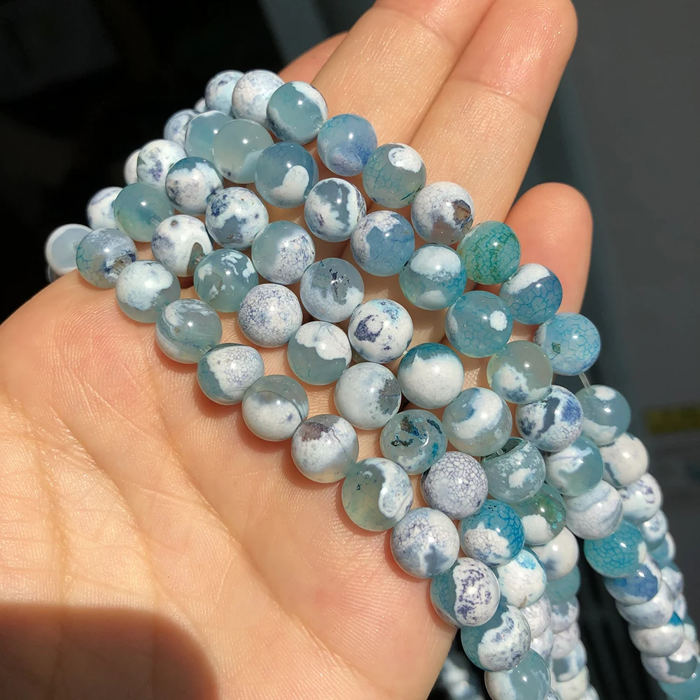 Natural Stone Beads Blue Fire Agates Dragon Veins Onyx 6/8/10mm 15''Inch for Jewelry