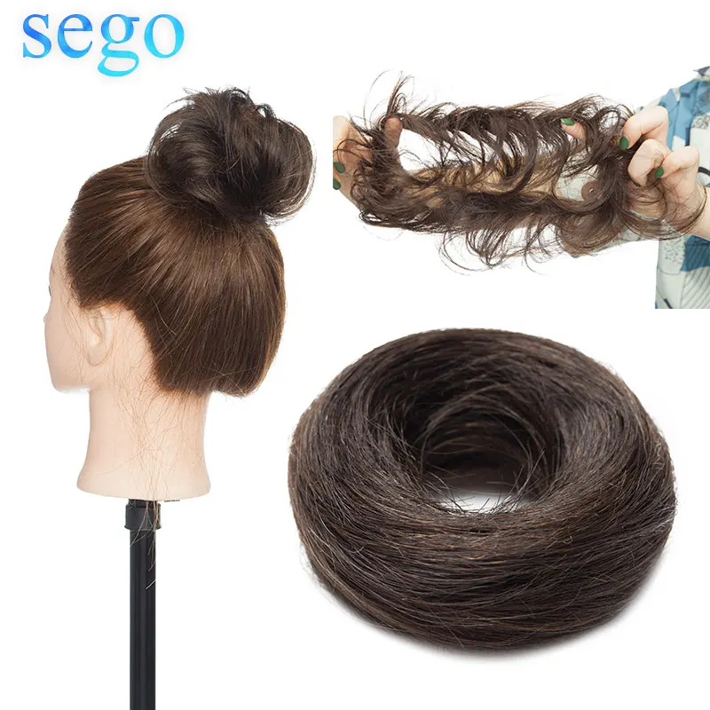 sego European Human Hair Non-Remy Rubber Band Chignon 23g Black Brown Natural Dount Chignon 6 Colors 100% Human Hair Pure Color