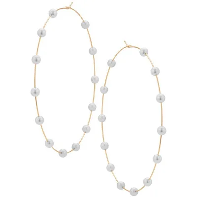 Qingwen Boho Белый Искусственный жемчуг круглый круг серьги-кольца женские золотые большие серьги корейские ювелирные изделия Brincos массивные серьги - Окраска металла: gold