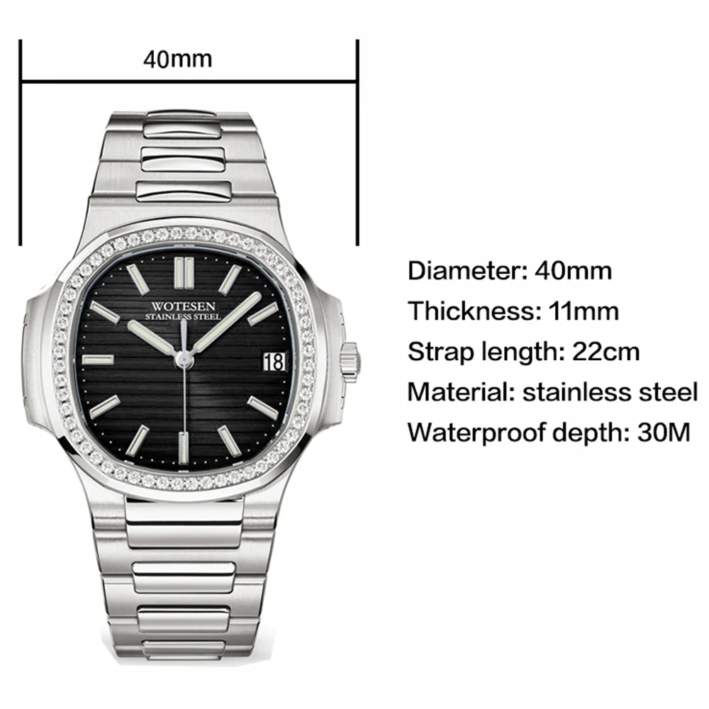 Часы Patek мужские водонепроницаемые из нержавеющей стали брендовые Роскошные