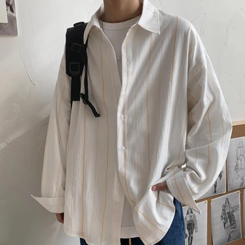 

Men's Shirt 2020 Spring Summer New Striped Washed Cotton Loose Long Sleeve Shirt Youth Personality Fashion Trend Men's Wear
