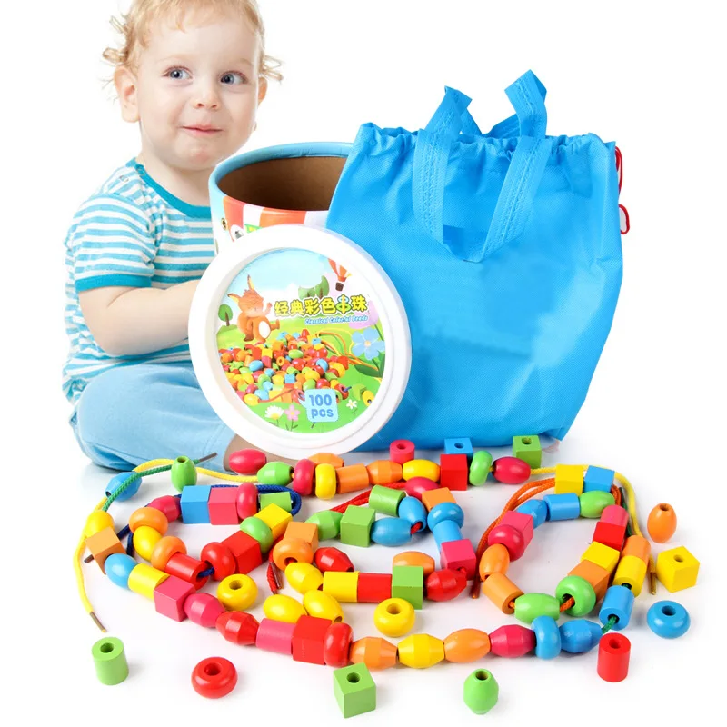 

Children Beaded Bracelet Threading 1-2-3 a Year of Age GIRL'S Infant Baby Educational Force Boy Toy Wearing Rope Building Blocks
