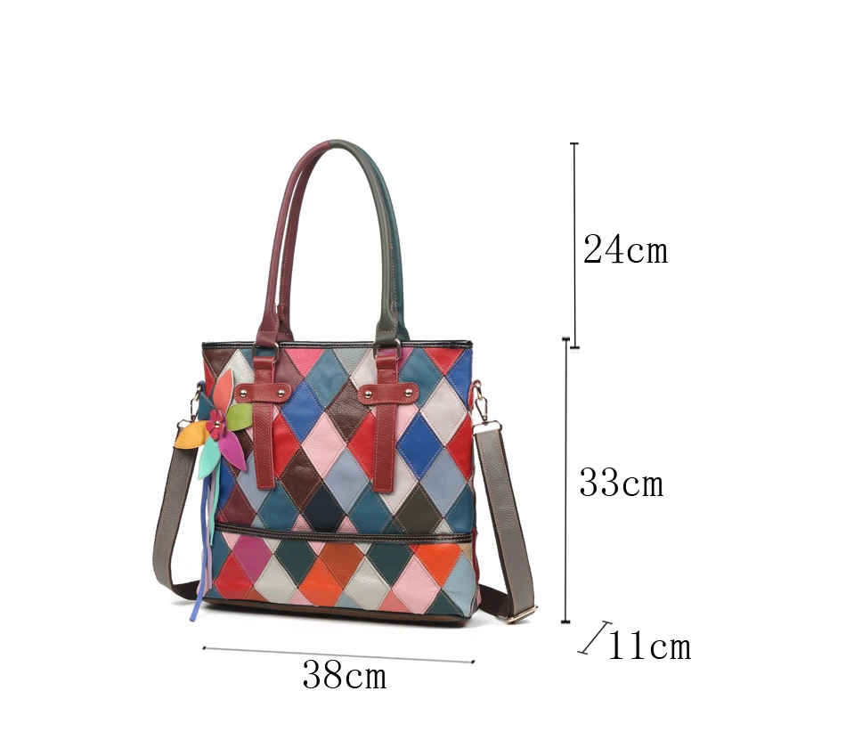 Women Real Genuine Leather Tote Colorful Flower Elegant Handbag