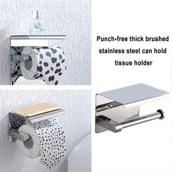 

Wall Mounted Roll Paper Holders Bathroom Toilet Towel Racks Hangers Stainless Steel Tissue Mobile Phone Shelf Organizer