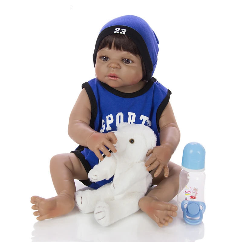 57 см силиконовые куклы реборн Bebe живая черная кожа мальчик Реалистичная кукла милый моделирование кукла можно мыть девочек день рождения игры игрушки